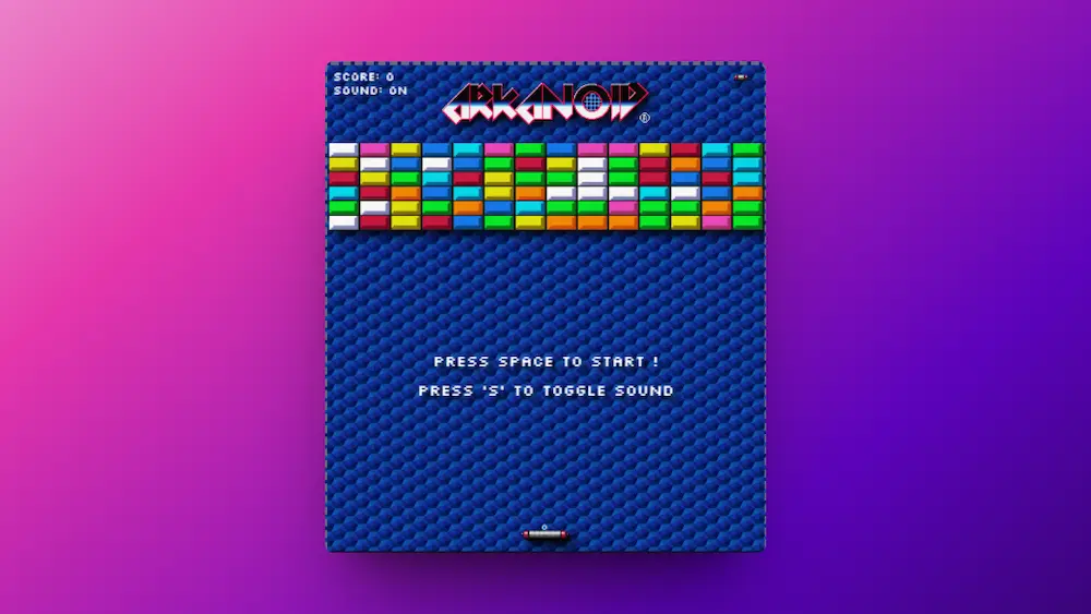 Captura de pantalla del proyecto Arkanoid Game